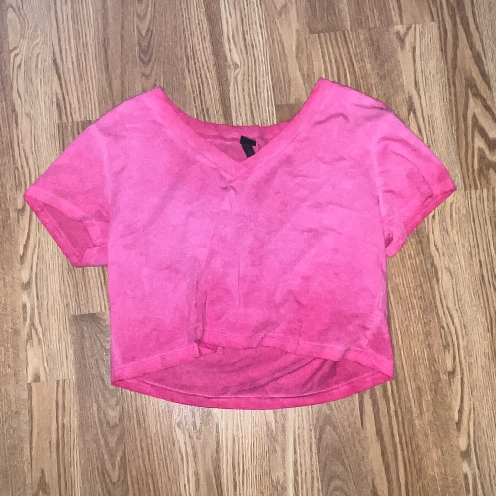Target Cropped Loose V Neck Pink Top